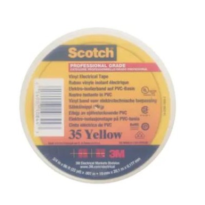 3M Scotch 35 Yellow Polyvinyl Chloride Electrical Tape, 19mm x 20 m