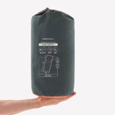 QUECHUA COTTON SLEEPING BAG FOR CAMPING - ULTIMCOMFORT 20 COTTON KHAKI 200cm (L) x 80cm (W)