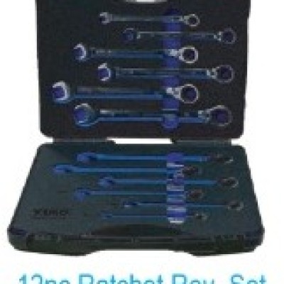 72T Mirror Polish Finished Ratchet Combination Spanners - Flex Head & Ratchet Rev. 12pc Sets (EVA Inlay Case)