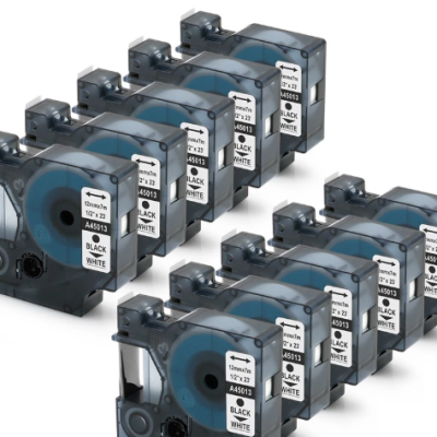 10Pack 45013 Label Tape Compatible with DYMO D1 LabelManager LM 160 280 420P PnP 220P 360D 210D Black on White 12mm x 7m