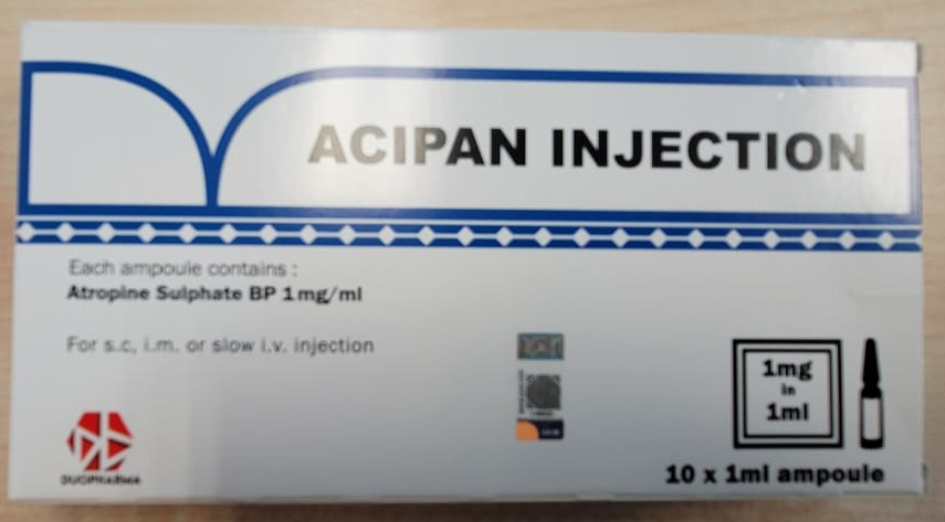 MAL19961324A, DUOPHARMA ACIPAN 1MG      /      ML SOLUTION FOR INJECTION VIAL 1'S (ATROPINE SULPHATE BP) CCM