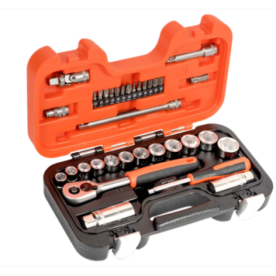 Bahco 34-Piece Metric 1 4 in; 3 8 in Standard Socket Bit Set with Ratchet S330