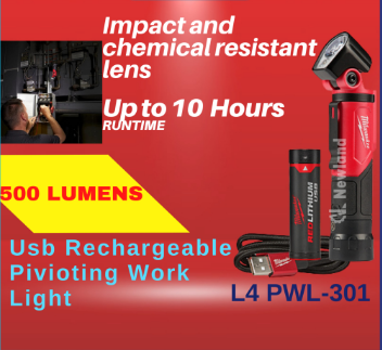 Milwaukee L4 PWL-301 REDLITHIUM™USB Rechargeable Pivoting Work Light       /       Milwaukee Torchlight