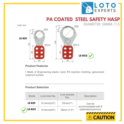 LOTO EXPERTS - PA COATED STEEL LOTO SAFETY HASP - 38mm ( LE-K02 )