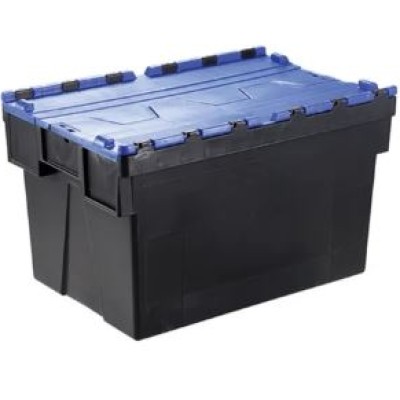 RS PRO 56L Blue PP Attached Lid Container, 600mm x 400mm x 310mm
