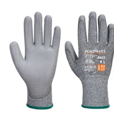 Portwest Grey Polyurethane Cut Resistant Gloves, Size 8, Polyurethane Coating