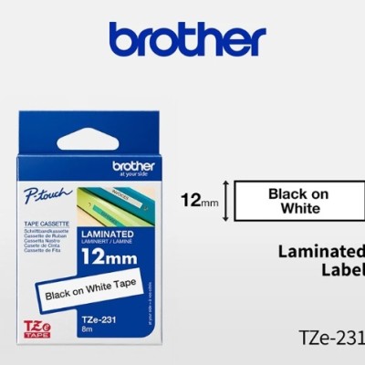 Brother Original TZe-231 Black on White 12mm Genuine Laminated Tape
