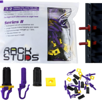 Rackstuds P100 Series II - Server Rack Screws 100-Pack | Cage Nut Replacement Purple 3.2mm 0.126" | A Faster, Easier Solution for Rack mounting Gear in 19" Racks with Square Punched Vertical Rails