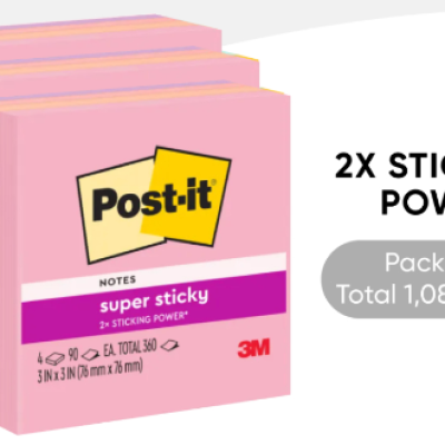 *3M Post-it Super Sticky Notes Flamingo Coll. 3x3 [90s x 4 Pads] - PACK OF 3