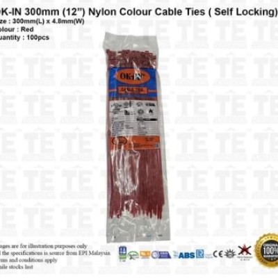 100pcs of 300mm (12) OK-IN Nylon Colour Cable Ties ( Self Locking )  Red