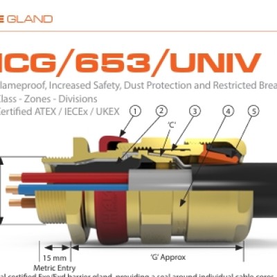 HAWKE ICG 653 UNIV A M20 Universal Brass Cable Gland C W IP WASHER, LOCKNUT, SERRATED WASHER, EARH TAG AND SHROUD