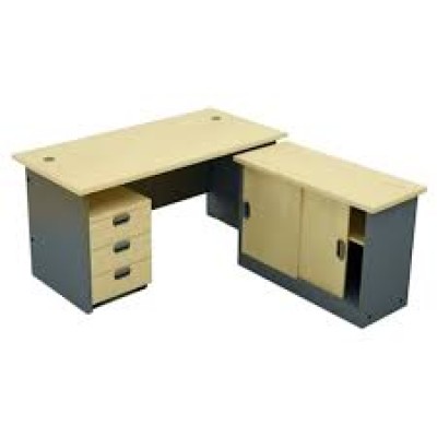 *1400MM x600MM SINGLE OFFICE TABLE SET COME WITH CHAIR - SINGLE OFFICE TABLE SET + CREDENZA CABINET