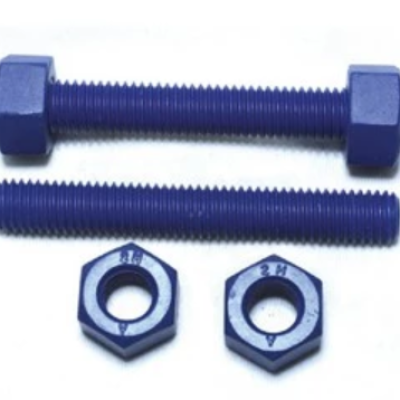 STUDBOLT ASTM A193-B7 C W NUTS A194-2H Zn-Ni ELECTRO PL + PTFE TOP COAT,  3.1 4" X 750mm LG.