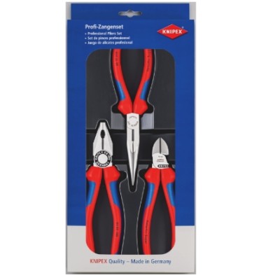 Knipex 3-Piece Plier Set, Straight Tip, 185 mm Overall