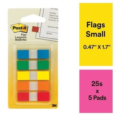 3M Post-it Flags Small 0.47x1.7 (25s  Dispenser x 5 Colours)