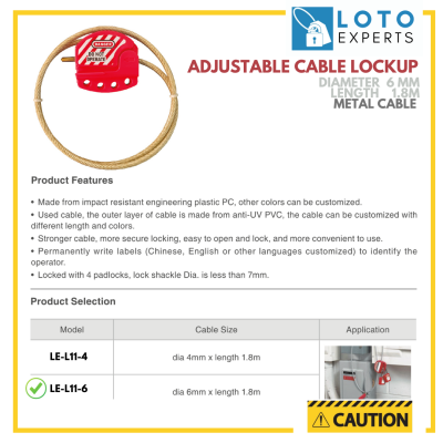 LOTO EXPERTS -ADJUSTABLE SAFETY LOTO CABLE ( LE-L11-6)