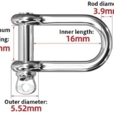 LONG TYPE D SHACKLE. STAINLESS STEEL - 4 MM