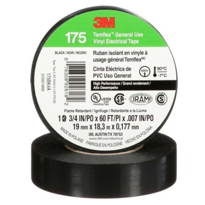 3M Black Vinyl Electrical Tape Temflex 175 Series