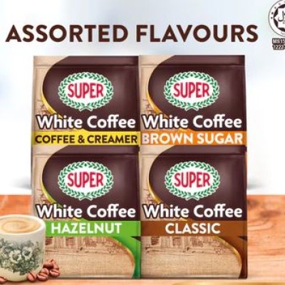 SUPER Instant 3in1 White Coffee, 15 sachets [HALAL] HAZELNUT CLASSIC CREAMER BROWN SUGAR