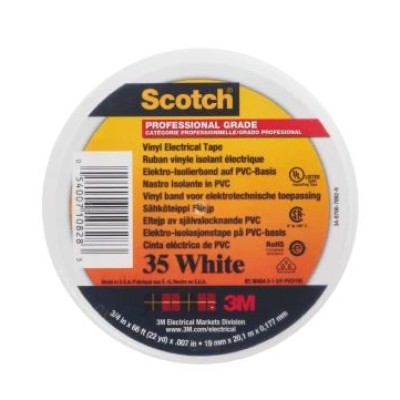 3M Scotch 35 White Polyvinyl Chloride Electrical Tape, 19mm x 20 m