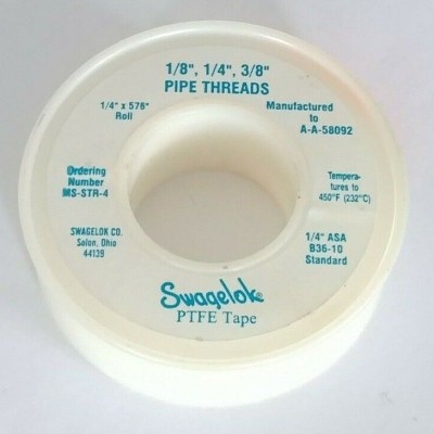 Swagelok MS-STR-4 PTFE Tape Thread Sealant, 1 4 x 576 in. (6.4 x 1463 cm)