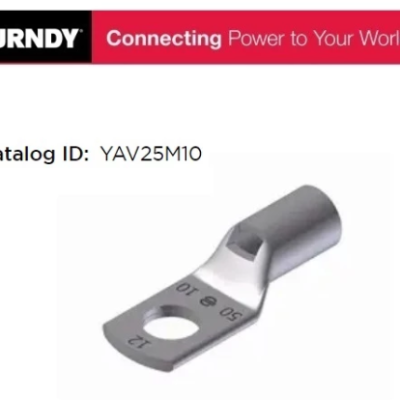 BURNDY YAV25M10 Compression Terminal Cable Lug (For 25mmsq cable)(Bolt Size:M10)