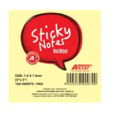 STICKY NOTES- ASTAR 30300 3" X 3" YELLOW