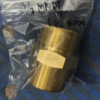 *Connector for Liquid N2 supply hose to pump skid, brass reducing nipple, 1-1 2" MNPT x 1-1 2" MBSPP