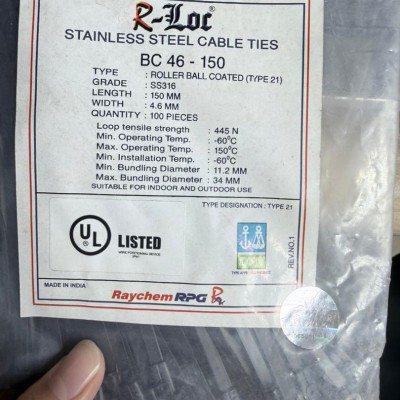 R-Loc SS 316 Coated Cable Ties BC46-150, Length 150mm, width 4.6mm (100 pcs  pack)