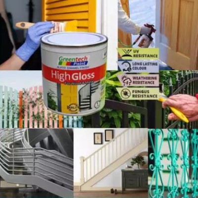 1L 5L FREE BRUSH 1.5'' ( CREAM ) HIGH GLOSS ALKYD ENAMEL PAINT FOR ( WOOD METAL STEEL ) GREENTECH PAINT (LSC P1)