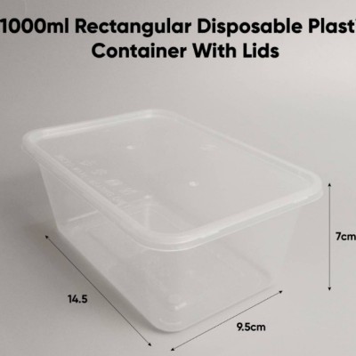 1000ml Rectangular Disposable Plastic Container with Lids - SLV10 50pcs per PACK