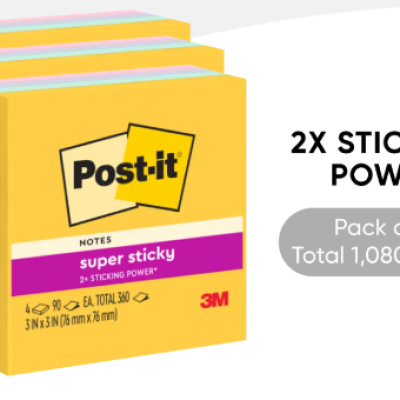 *3M Post-it Super Sticky Notes Cube Sweets Collection 3x3 [90s x 4 Pads] - PACK OF 3