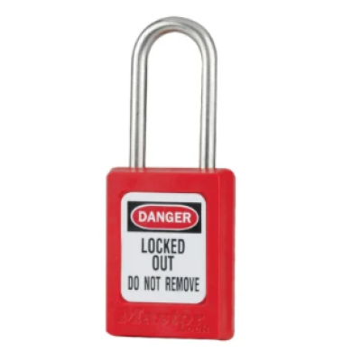 MASTER LOCK 410RED Lightweight Safety Lockout 1-1 2 (38mm), Shackle Clearance 1-1 2 (38mm), Red Lockout Tagout