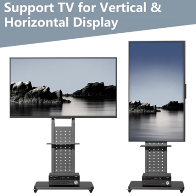 Heavy Duty Universal Floor TV Stand with Mount Height Adjustable for 32 -65" Mobile TV Trolley Cart