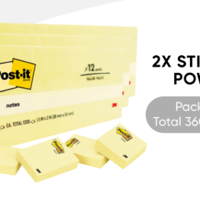 *3M Post-it Super Sticky Original Notes Canary Yellow 1.5x2 [100s x 12 Pads] - PACK OF 3