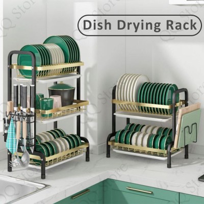 *DYK Rak Dapur Stainless Steel Dish Rack Rak Pinggan With Utensil Holder And Knife Holder