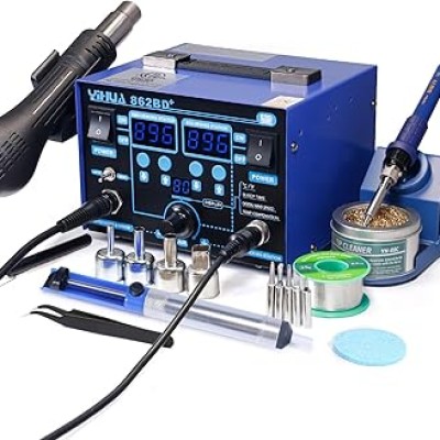 YIHUA 862BD+ Soldering Iron Hot Air Rework Station with PID Temperature Control Technology and Essential Tools included