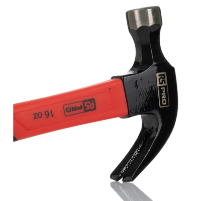 RS PRO 224-2251 Carbon Steel Claw Hammer with Fibreglass Handle, 450g