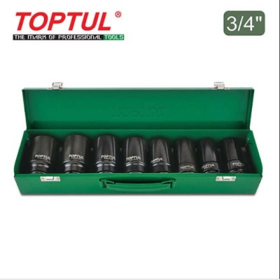 TOPTUL 8PCS 3 4" DR. 6PT Flank Impact Socket Set (22-24mm)