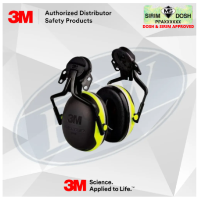 3M PELTOR Earmuffs X4P5E, 32 dB, Hi-Viz, Helmet Mounted, CE, Dosh and Sirim Approved