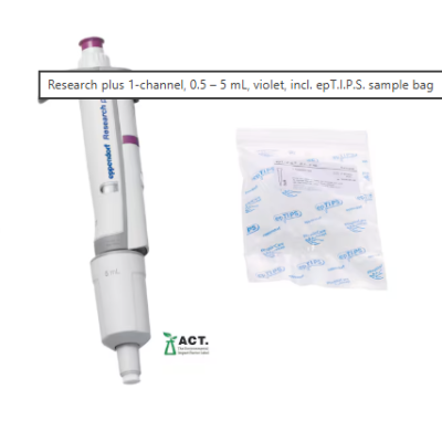 Eppendorf 3123000071 Research plus Single Channel Pipette, Adjustable Volume: 500 to 5,000L, purple