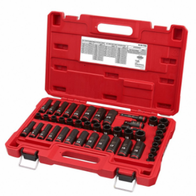MILWAUKEE 49-66-7009 Impact Socket Set, 3 8 Inch Drive Size, 43 Pieces, 6-Point, 6-Point