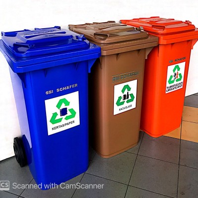 *SCHAEFER Recycle Mobile Garbage Bin 120L BLUE BROWN ORANGE (3 BIN SET)