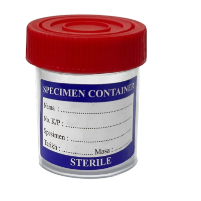 Urine Container 60ml, red cap, with label, sterile, PP