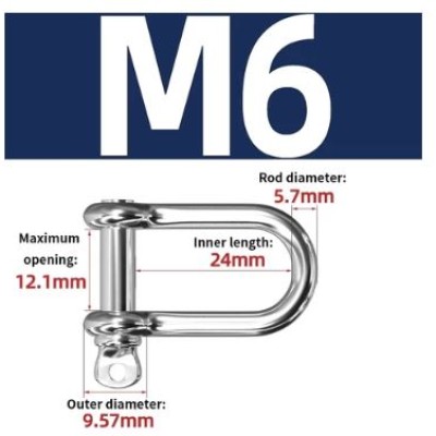 LONG TYPE D SHACKLE. STAINLESS STEEL - 6 MM