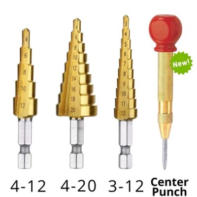 STEP DRILL BIT SET 4-32mm   3-20mm 1 4 Inch Titanium Coated Hex Shank HSS Cone Hole Cutter Bits Taper Metric