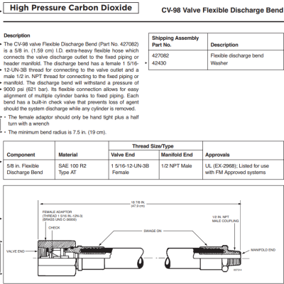 ANSUL CV98 CV90 AP-8 VALVE FLEXIBLE DISCHARGE BEND