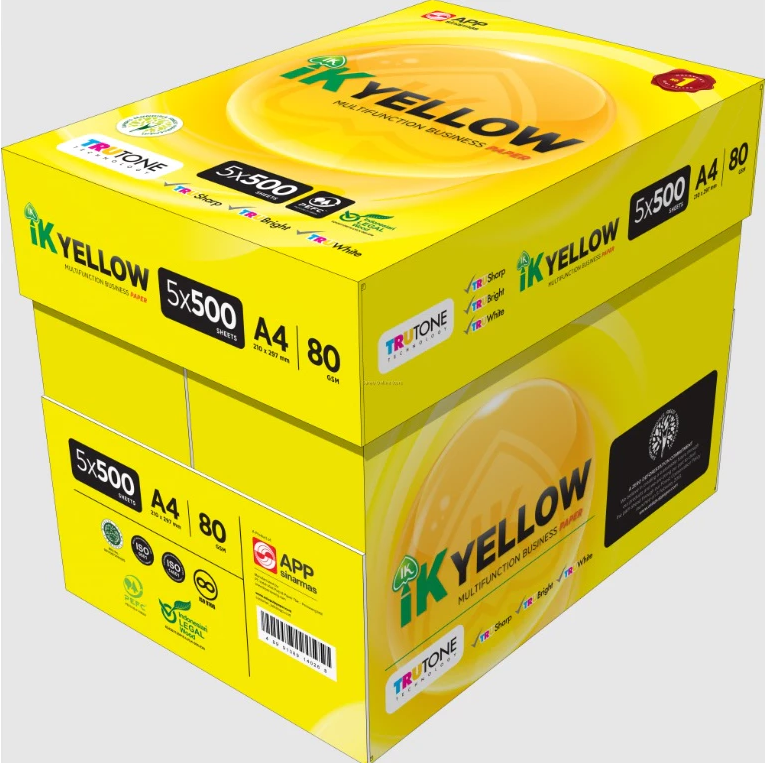 IK Yellow 80gsm A4 Paper 1 Carton Box (5 Reams) (500 sheets      /      ream)