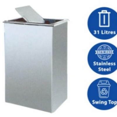 *Leader 31 L Stainless Steel Rectangular Flip Top Bin RFT-018 SS