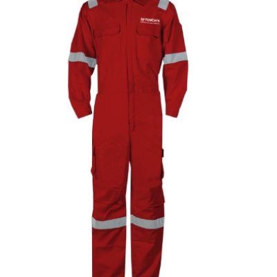 Tecasafe Plus Multilite 550 185gsm Red Coverall c w 2" FR Reflectors Shell Logo at front right chest (Size: XL)